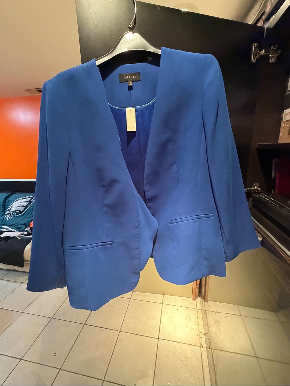NWT Talbots Royal Blue Collarless Open Front Blazer Size 16